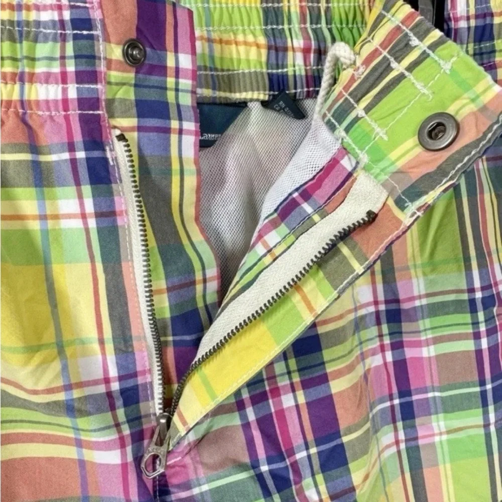 Vintage 90s Polo Ralph Lauren Madras Plaid Swim Trunks Men’s M Shorts 11”